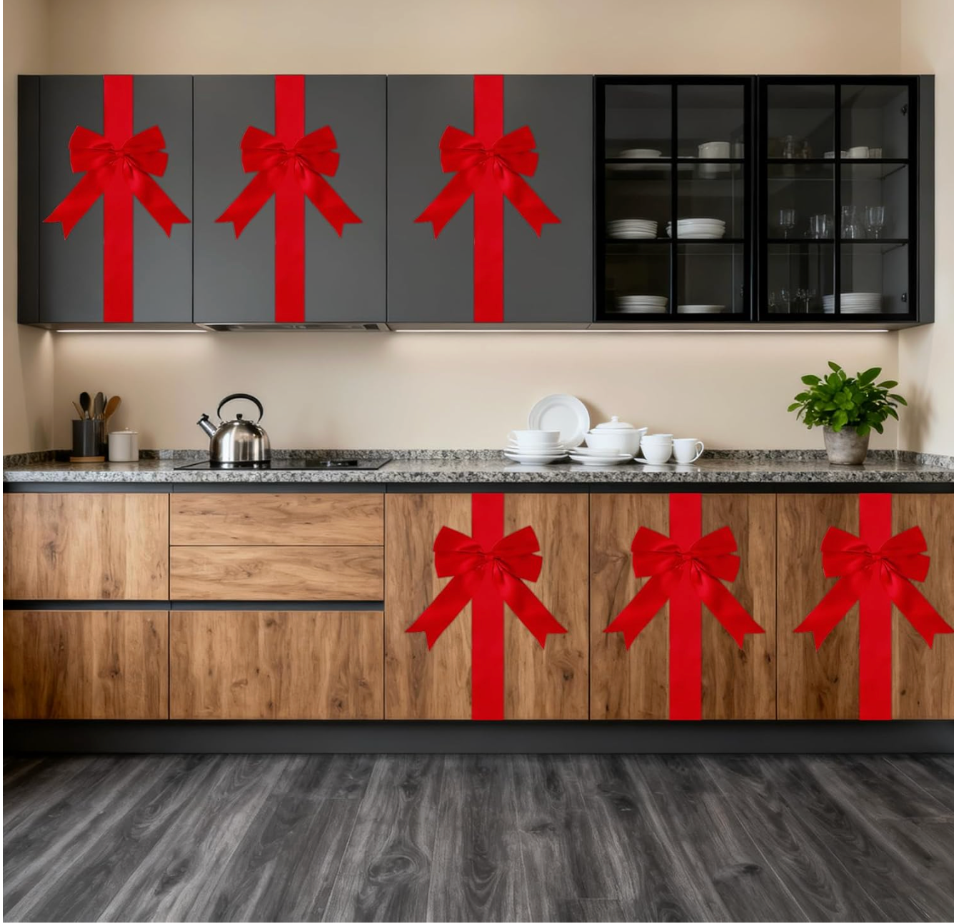 Merry Market Christmas Cabinet Ribbon Bows