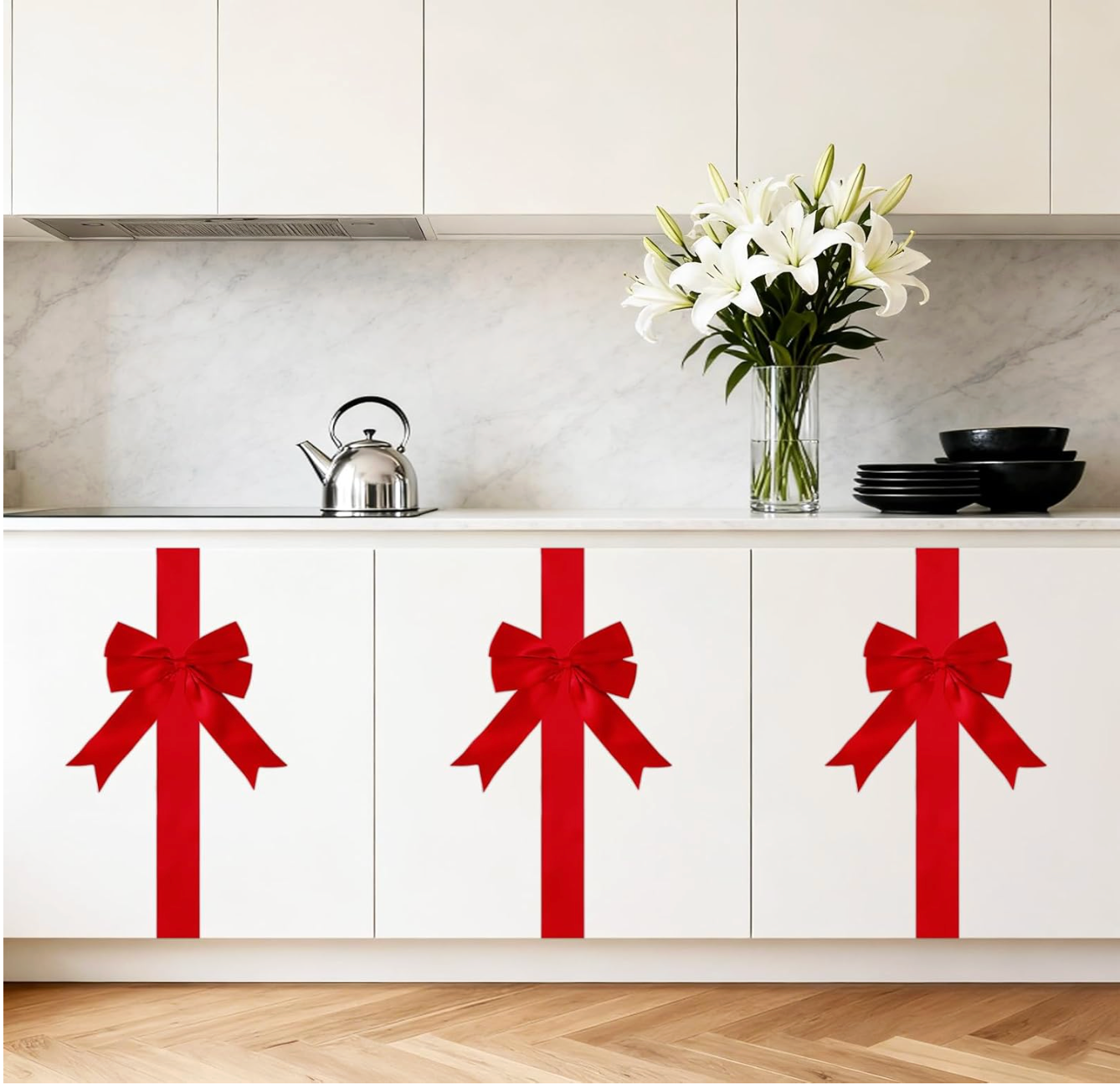 Merry Market Christmas Cabinet Ribbon Bows